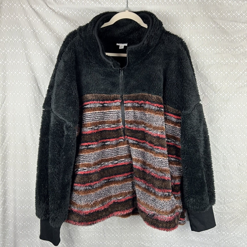 Womens XL ‎ Pullover Sweatshirt Sherpa Plush Teddy Bear Fleece Boho 1/4 Zip